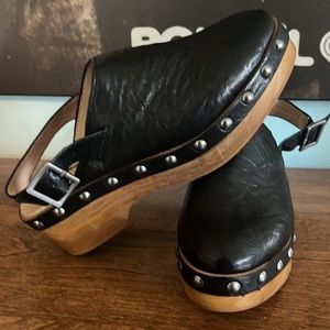 Kelsi Dagger Black Leather Studded Clogs